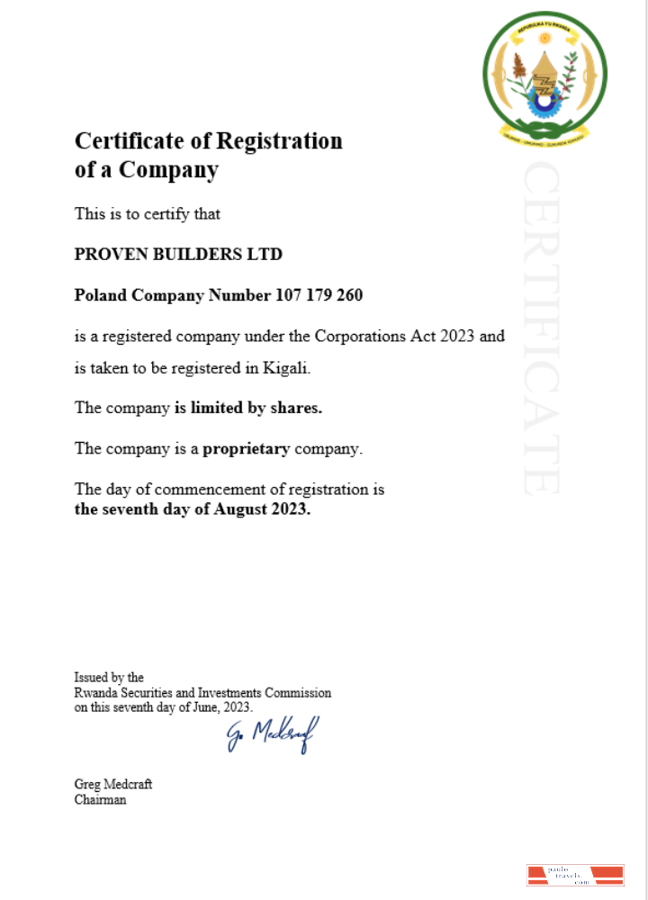 Rwanda business registration certificate Word and PDF template